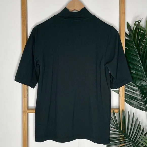 SOLD Trenery Dark Forest Green Mock Neck 1/2 Sleeve T-Shirt Top Size S Cotton - Picture 3 of 10